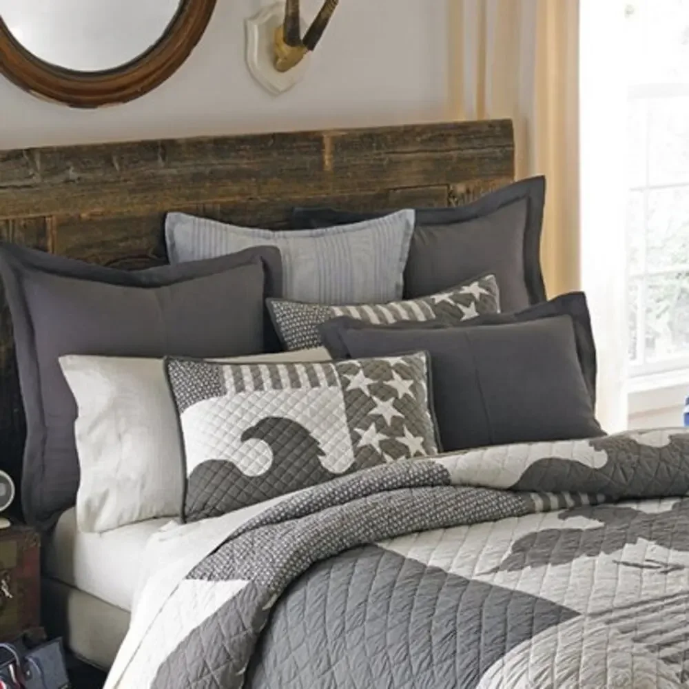 Tommy Hilfiger Atlantica Americana Eagle Flag Gray Quilted Shams Set 2 Standard